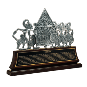 Souvenir Premium Wayang Gunungan Pandawa 5 Logam Stage Kayu -dari Tidiart